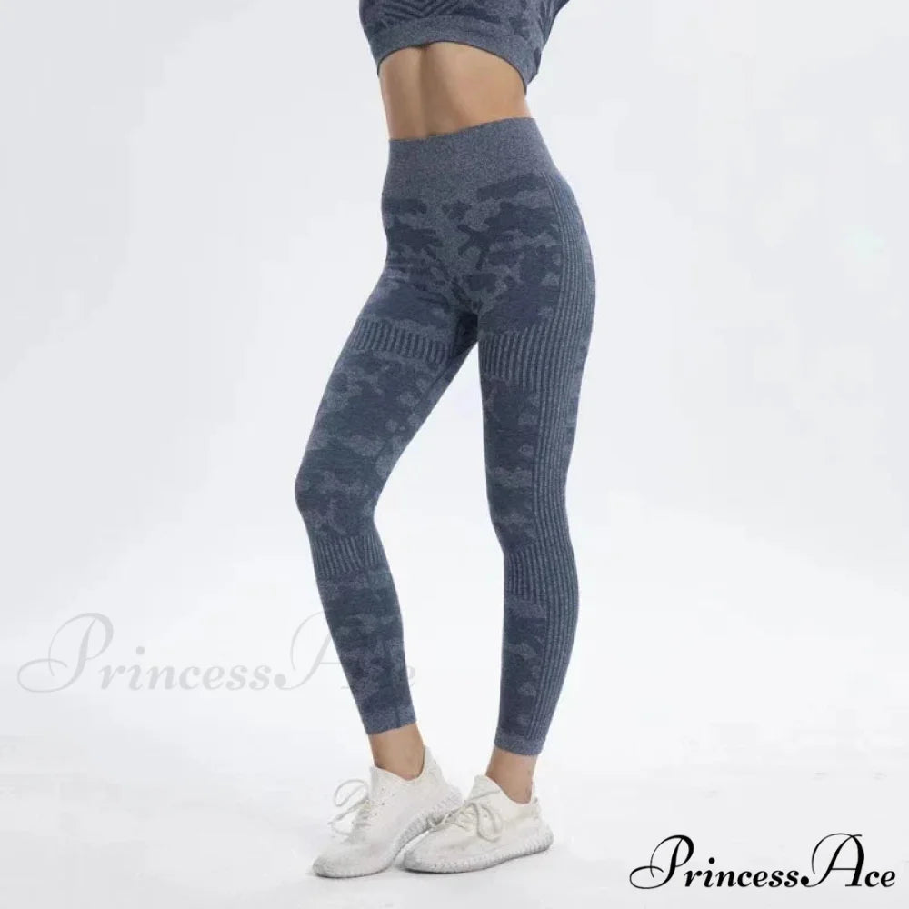 High Waist Camouflage Seamless Stretch Butt Lift Gym Legging Grey / S