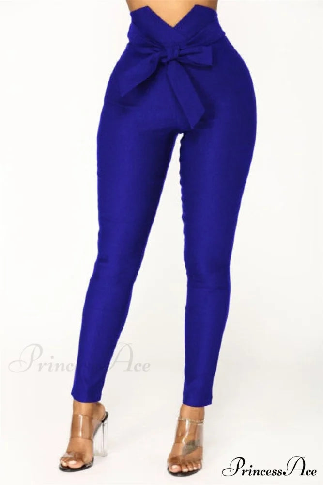 High Waist Casual Pants Blue / S