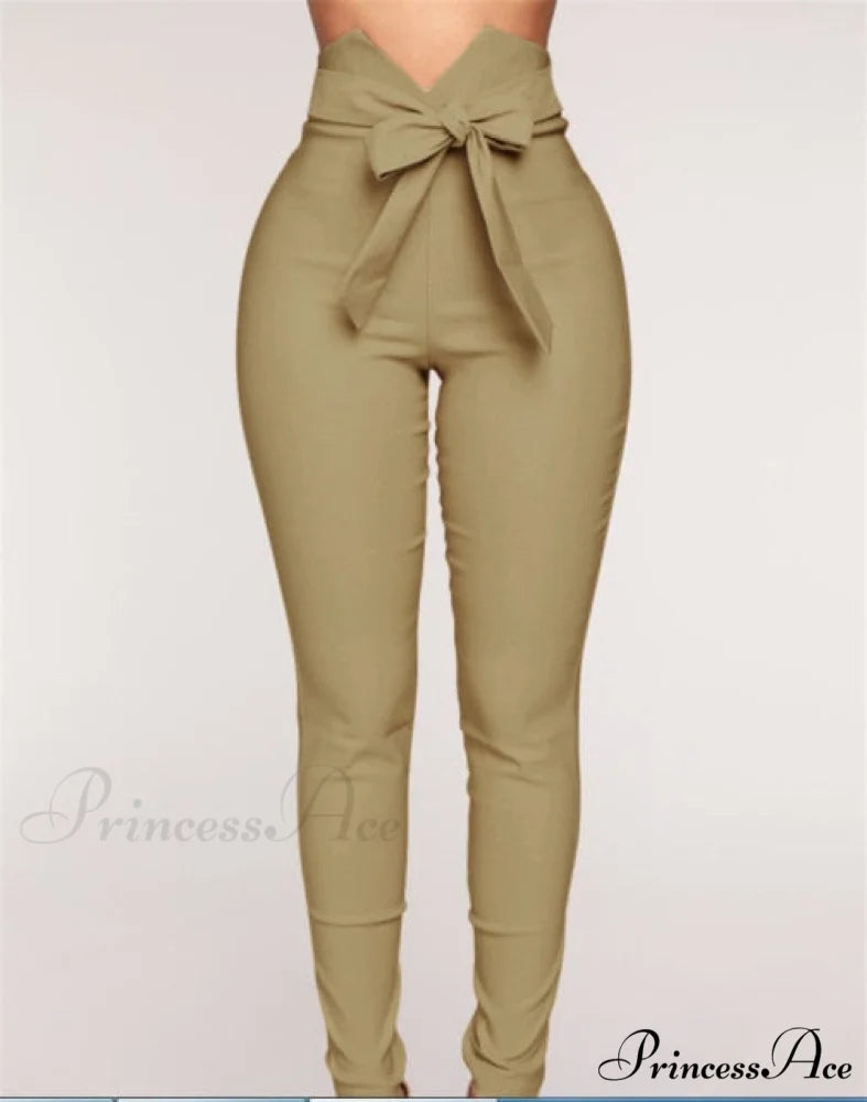 High Waist Casual Pants Khaki / S