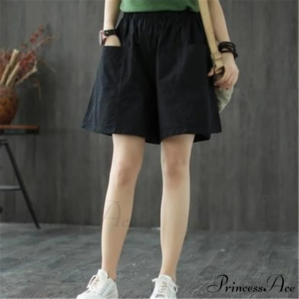 High Waist Cotton Loose Casual Thin Shorts black / XXXL