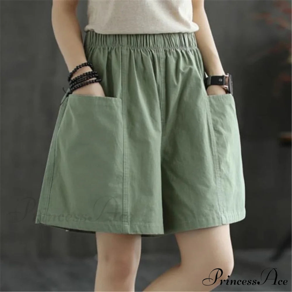 High Waist Cotton Loose Casual Thin Shorts green / XXXL