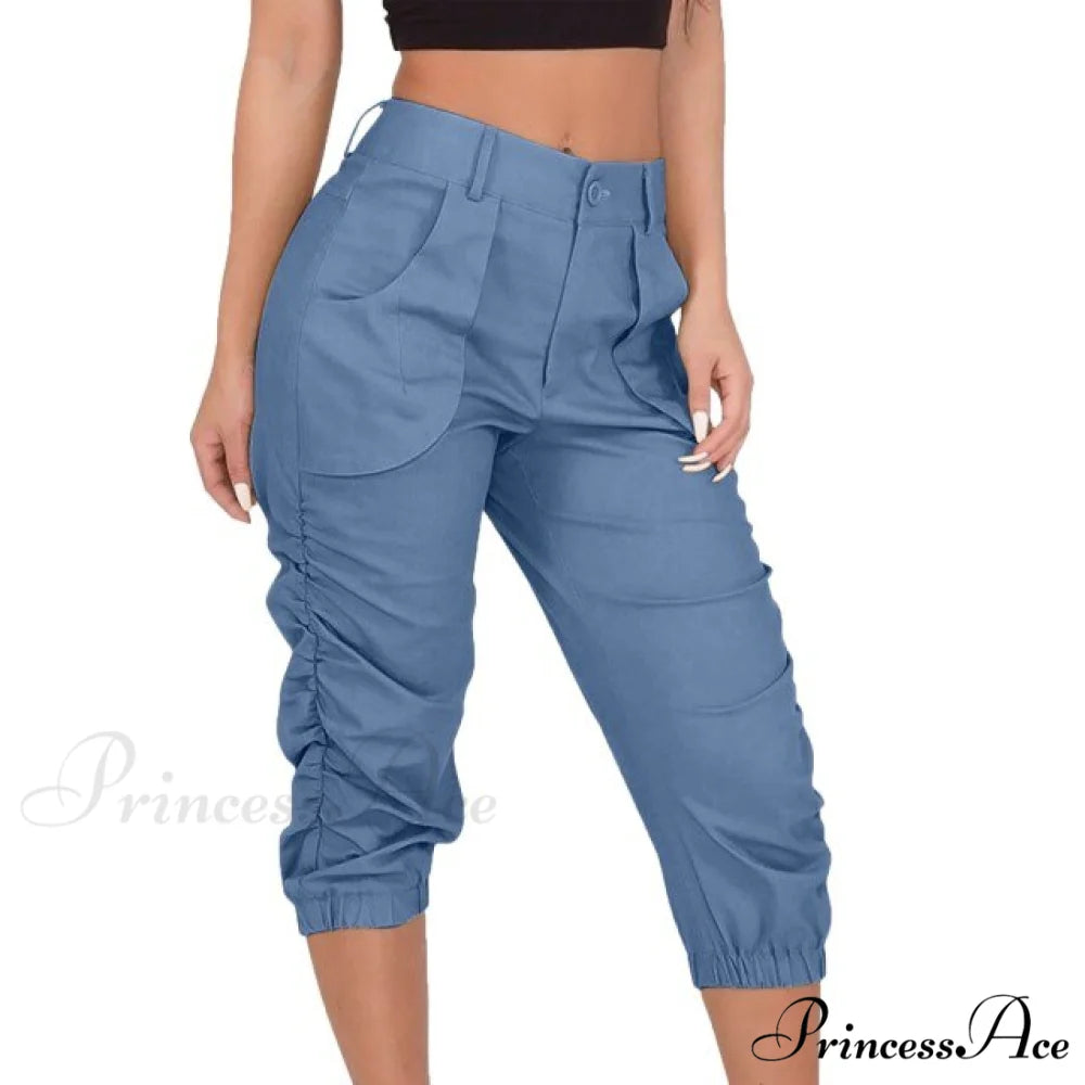 High Waist Cropped Pants Blue / L