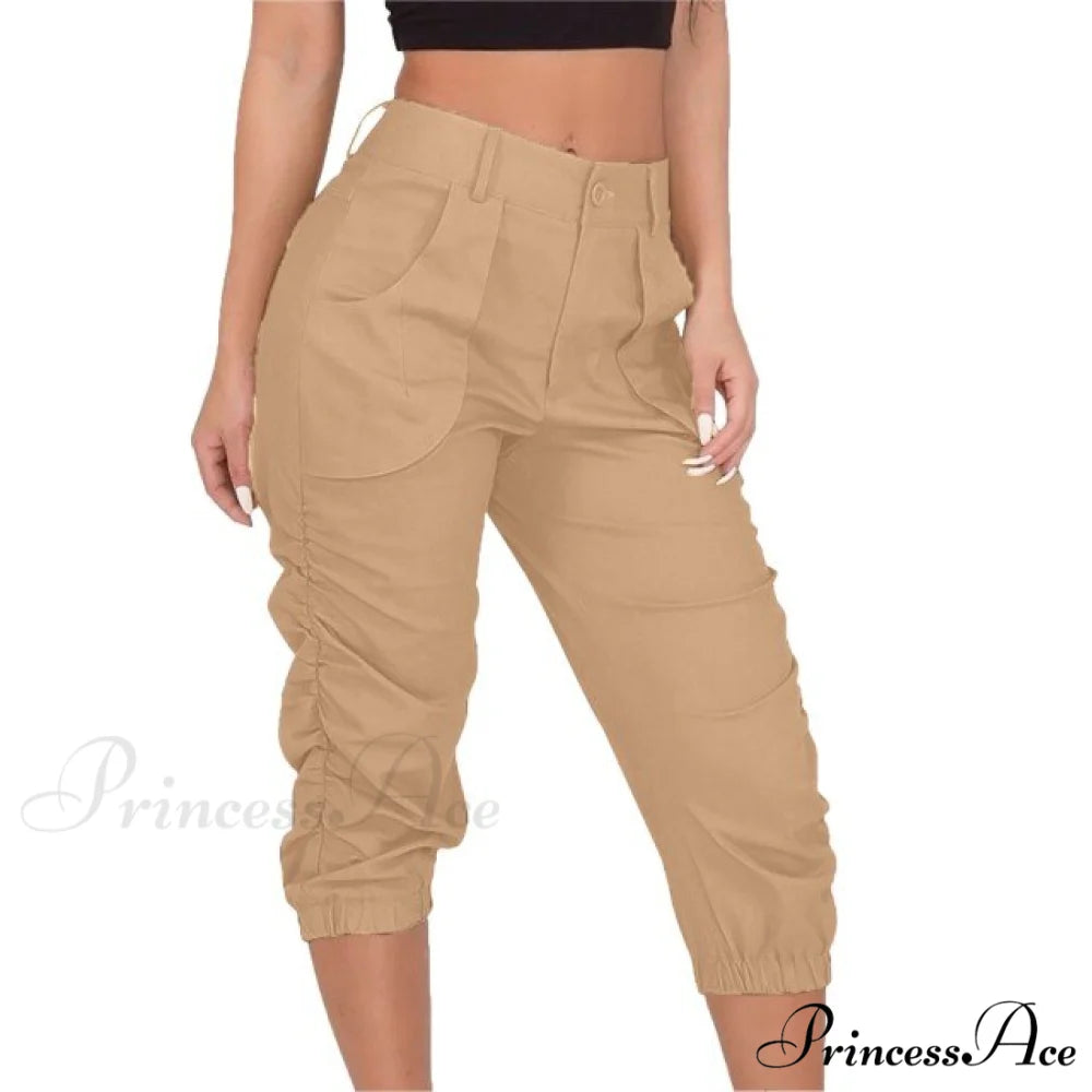 High Waist Cropped Pants Khaki / L