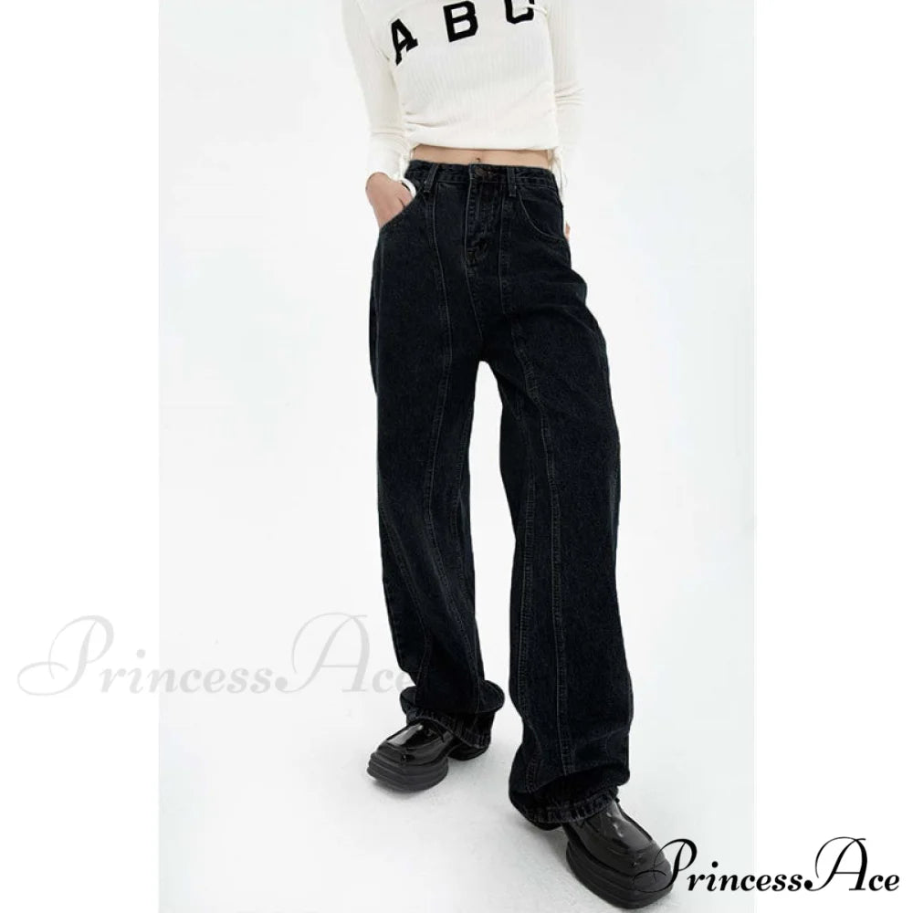 High Waist Demin Dark Blue Jeans Black / XXS