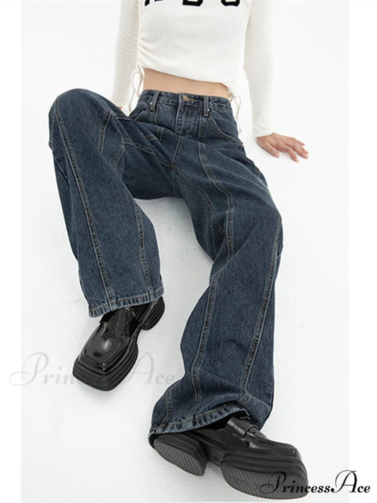 High Waist Demin Dark Blue Jeans Deep Blue / XXS