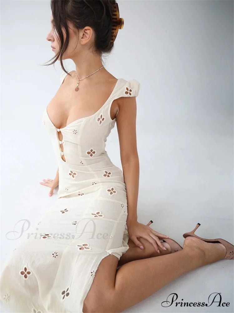 High Waist e Beachwear Bodycon Hollow Out Sundress