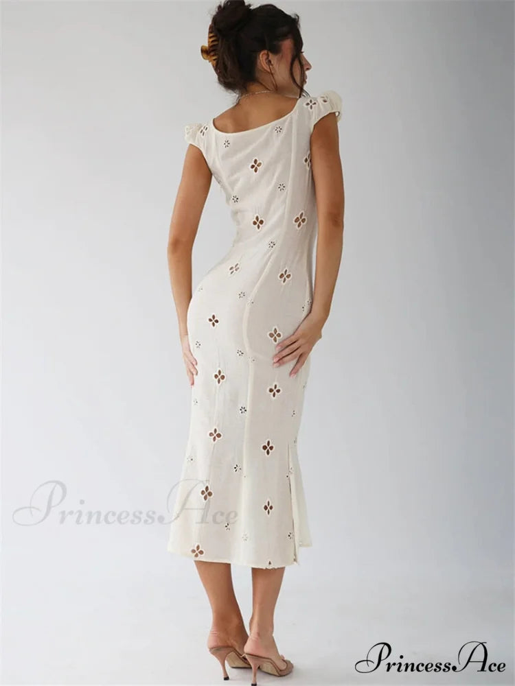 High Waist e Beachwear Bodycon Hollow Out Sundress