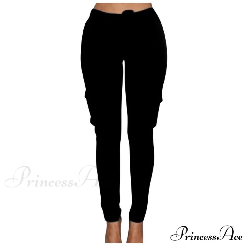 High Waist Elastic Joggers Lace-up Trousers black / S