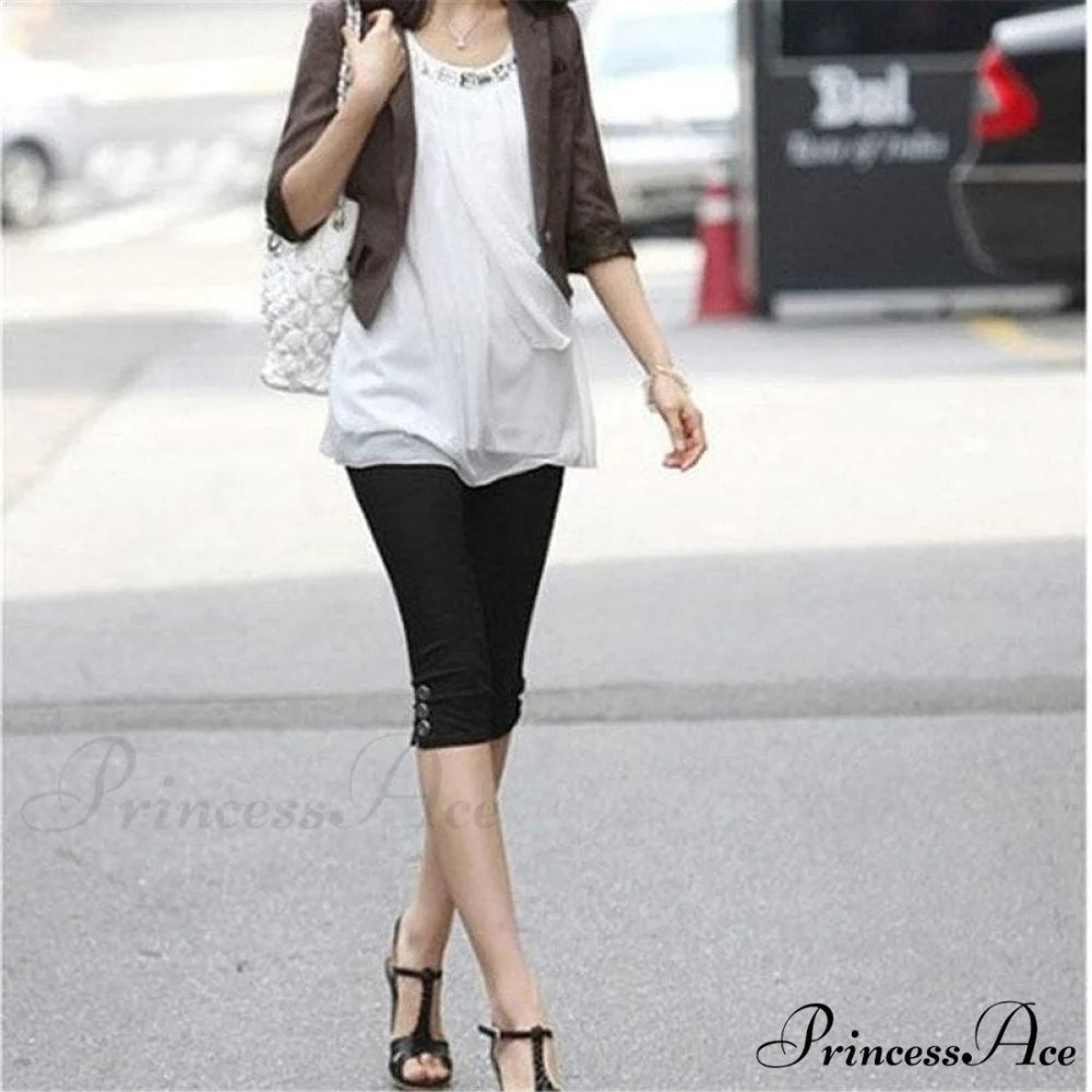 High Waist Elastic Plus Size Pants Black / S