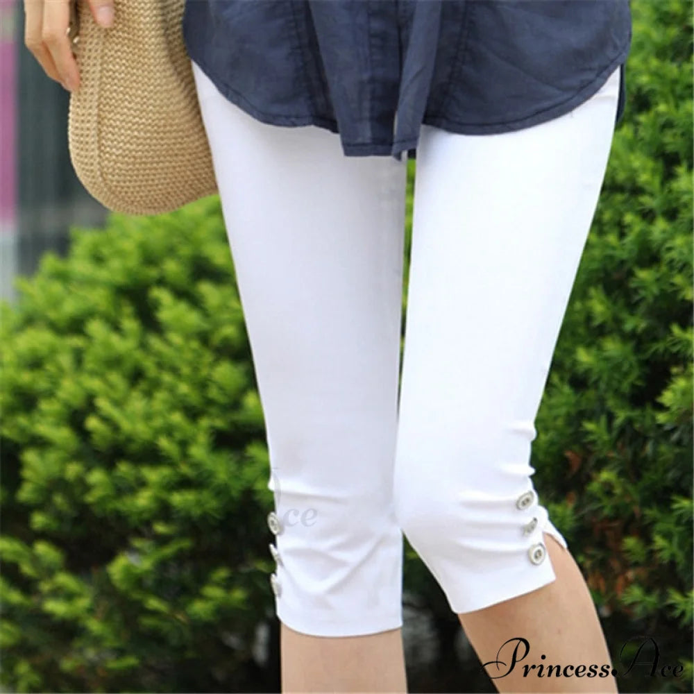 High Waist Elastic Plus Size Pants White / S