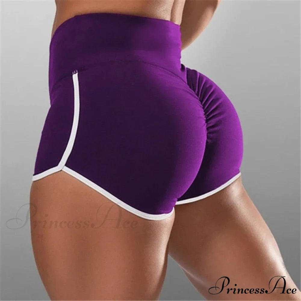 High Waist Elasticated Seamless Sport Shorts Purple / XXXL