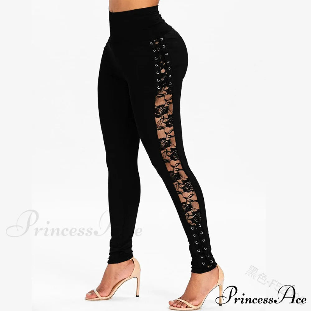 High Waist Fashion Crossed Lace-up Pants Black / S