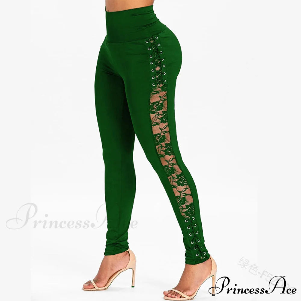 High Waist Fashion Crossed Lace-up Pants Green / S