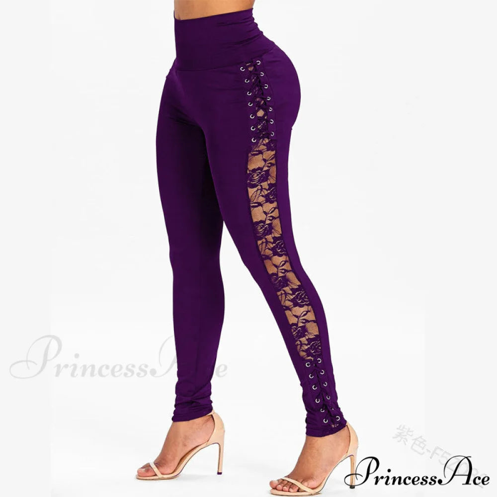 High Waist Fashion Crossed Lace-up Pants purple / S