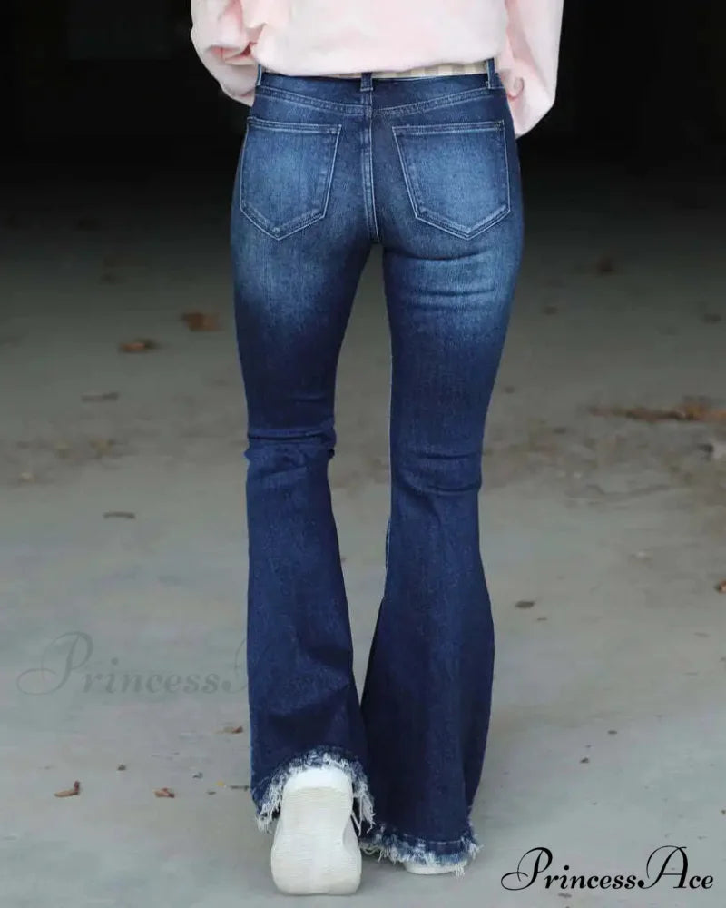 High Waist Flare Women’s Pocket Casual Boot-cut Trouser Straight Slim-fit Flared Jean