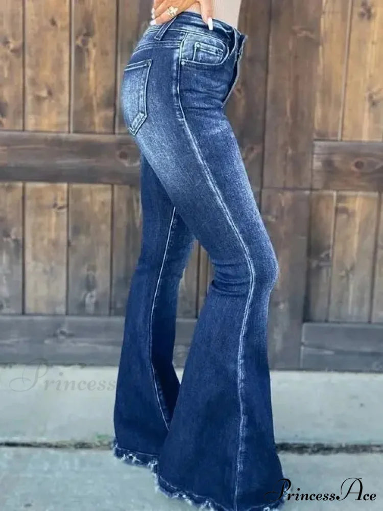 High Waist Flare Women’s Pocket Casual Boot-cut Trouser Straight Slim-fit Flared Jean