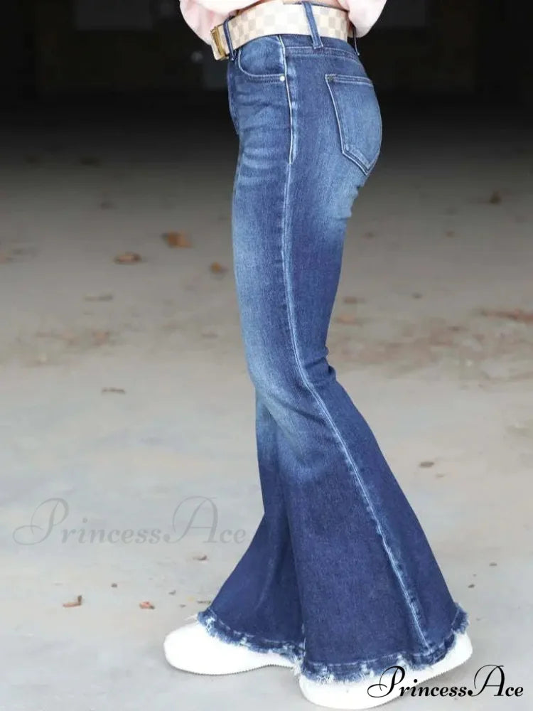 High Waist Flare Women’s Pocket Casual Boot-cut Trouser Straight Slim-fit Flared Jean