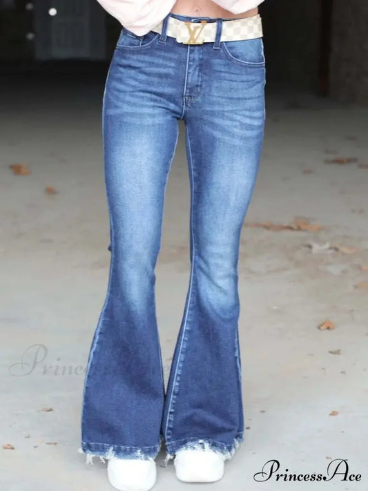 High Waist Flare Women’s Pocket Casual Boot-cut Trouser Straight Slim-fit Flared Jean Blue / S