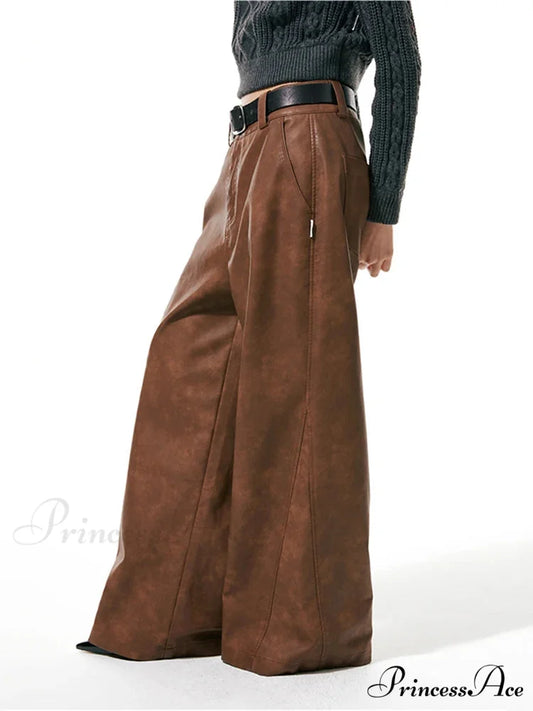 High Waist Genuine Sheepskin OL Pencils Slim Casual Autumn Winter Pants XS / Brown
