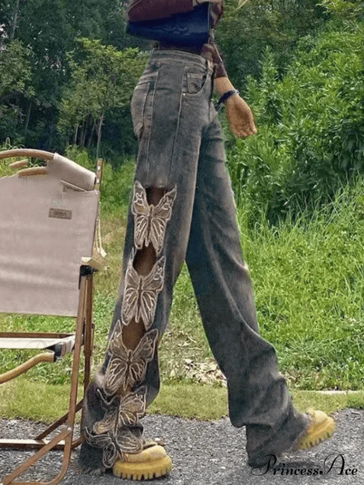 High waist Graceful Elastic Lace-up Jeans Blue / S