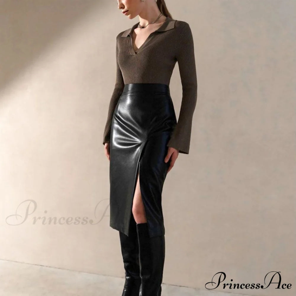 High Waist Graceful Solid Straight Pants L / Black