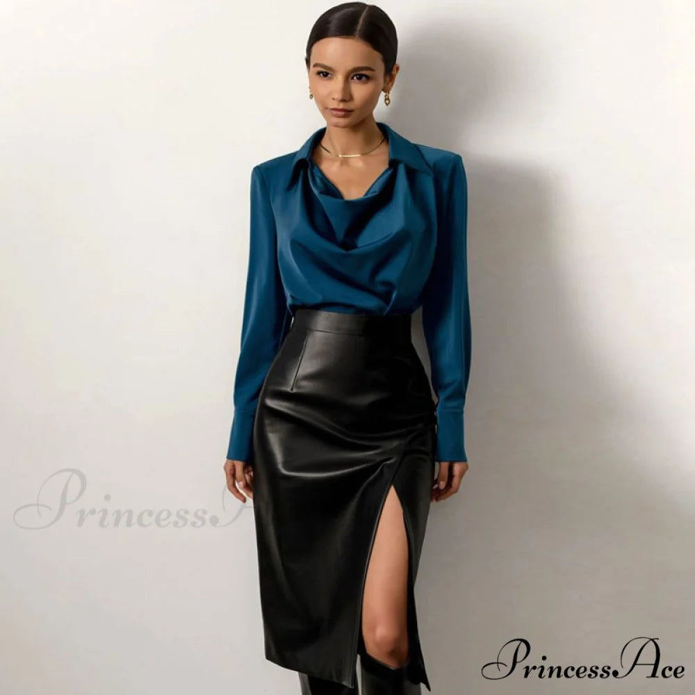 High Waist Graceful Solid Straight Pants M / Black