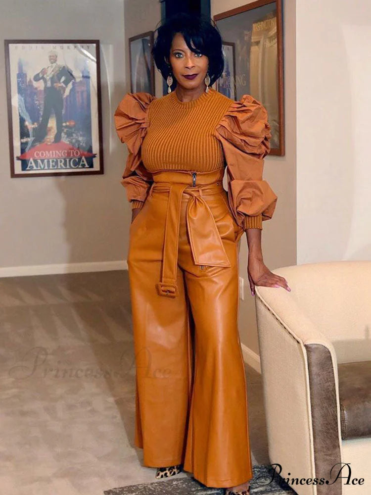 High Waist Graceful V-Neck Maxi Dress Brown / M