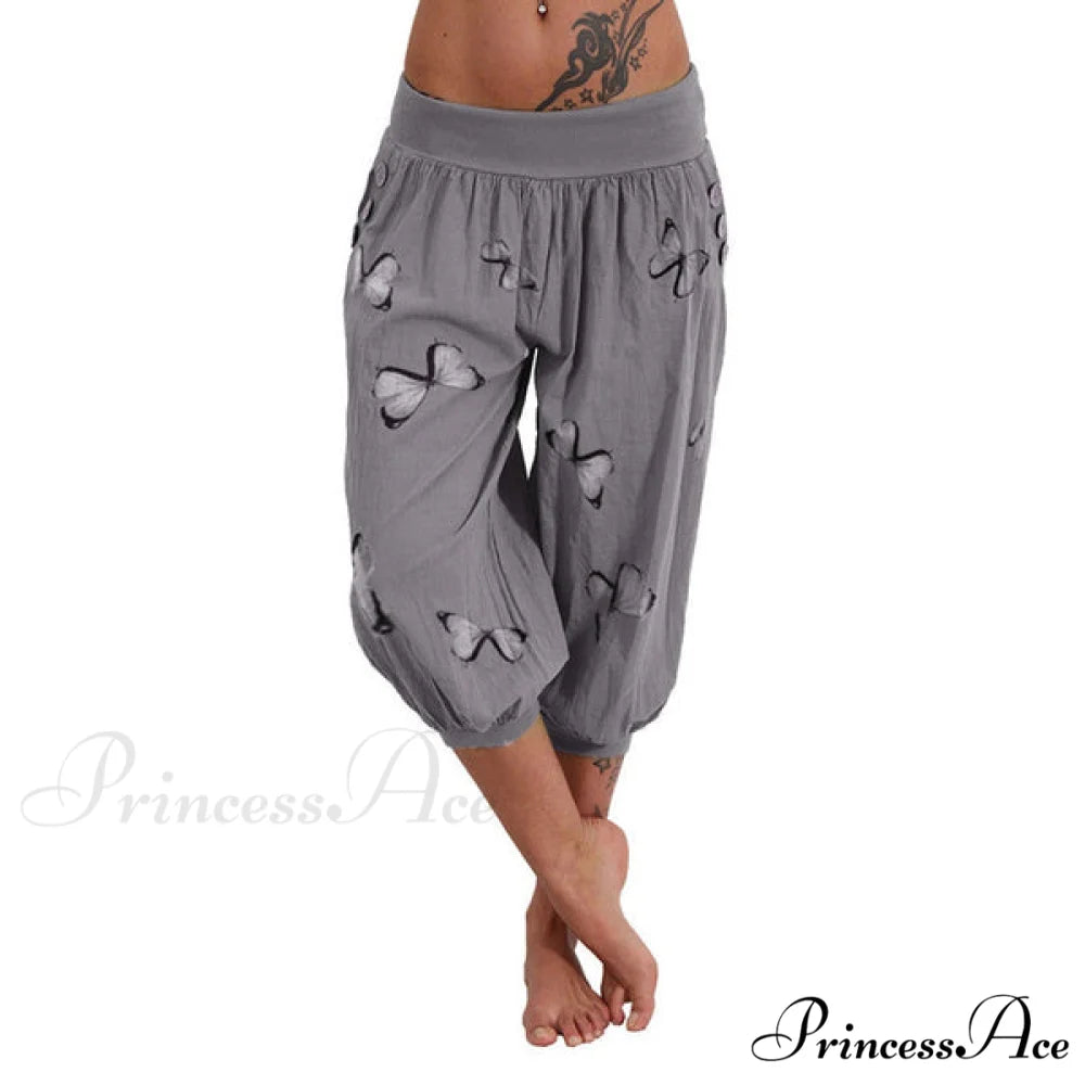 High Waist Harem Capris Pants Grey / S