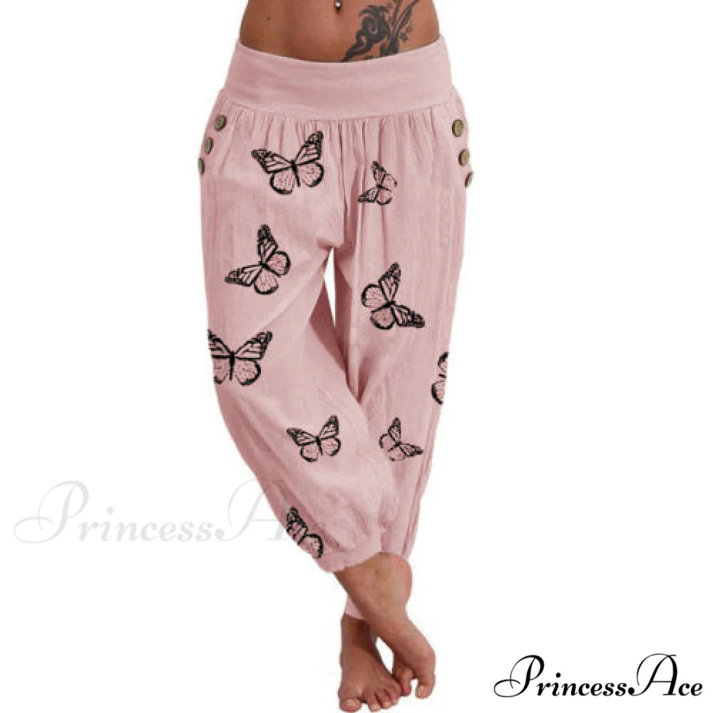 High Waist Harem Capris Pants pink / S