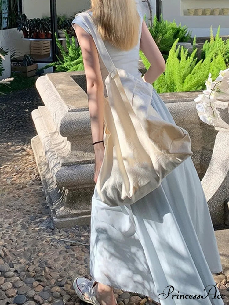 High Waist Hollow Square Neck Knitted Long Dress for Summer M / Blue