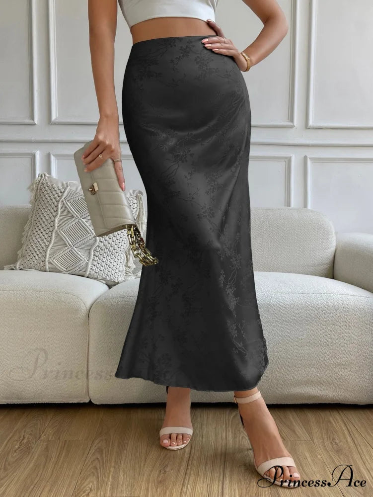 High Waist Jacquard Satin A-line Skirt