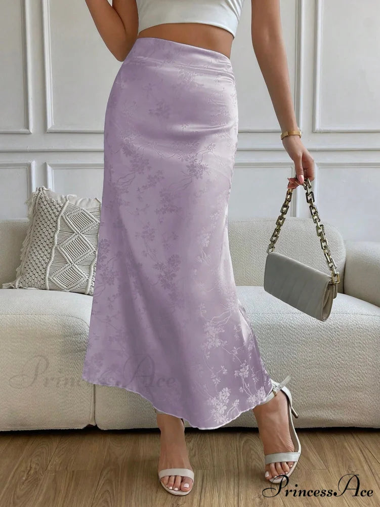 High Waist Jacquard Satin A-line Skirt Mauve Purple / XS