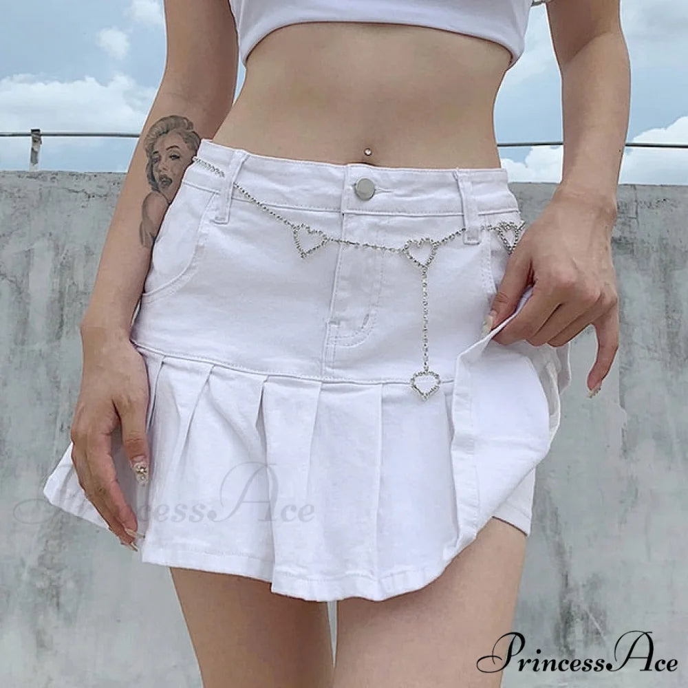 High Waist Jeans Ruffles Fashion Shorts white / M