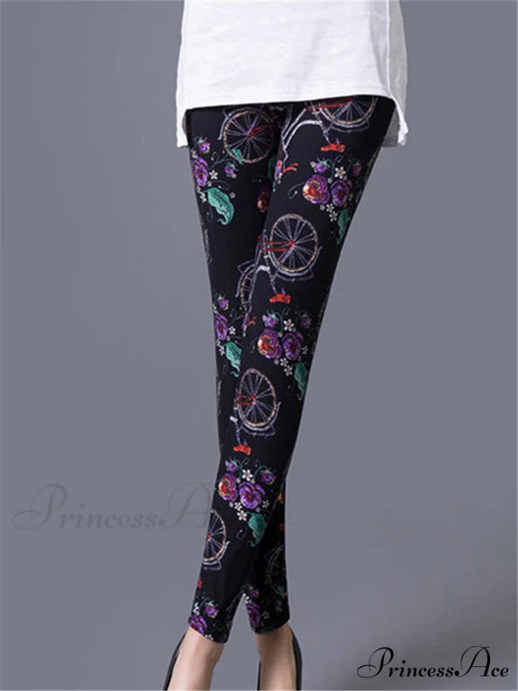 High Waist Leggings Pants Black Bicycle / S