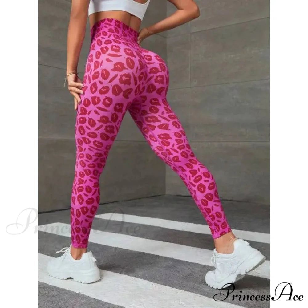High Waist Leopard Seamless Butt Lift Yoga Fitness Legging Pink / S