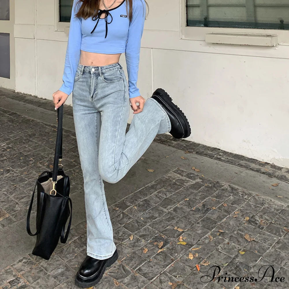 High Waist Loose Comfortable Jeans Sky Blue / S