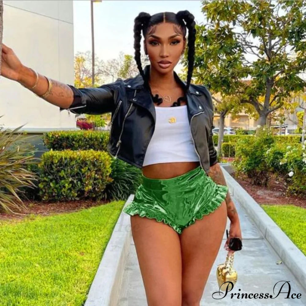 High Waist Push Up Black Shorts Green / S