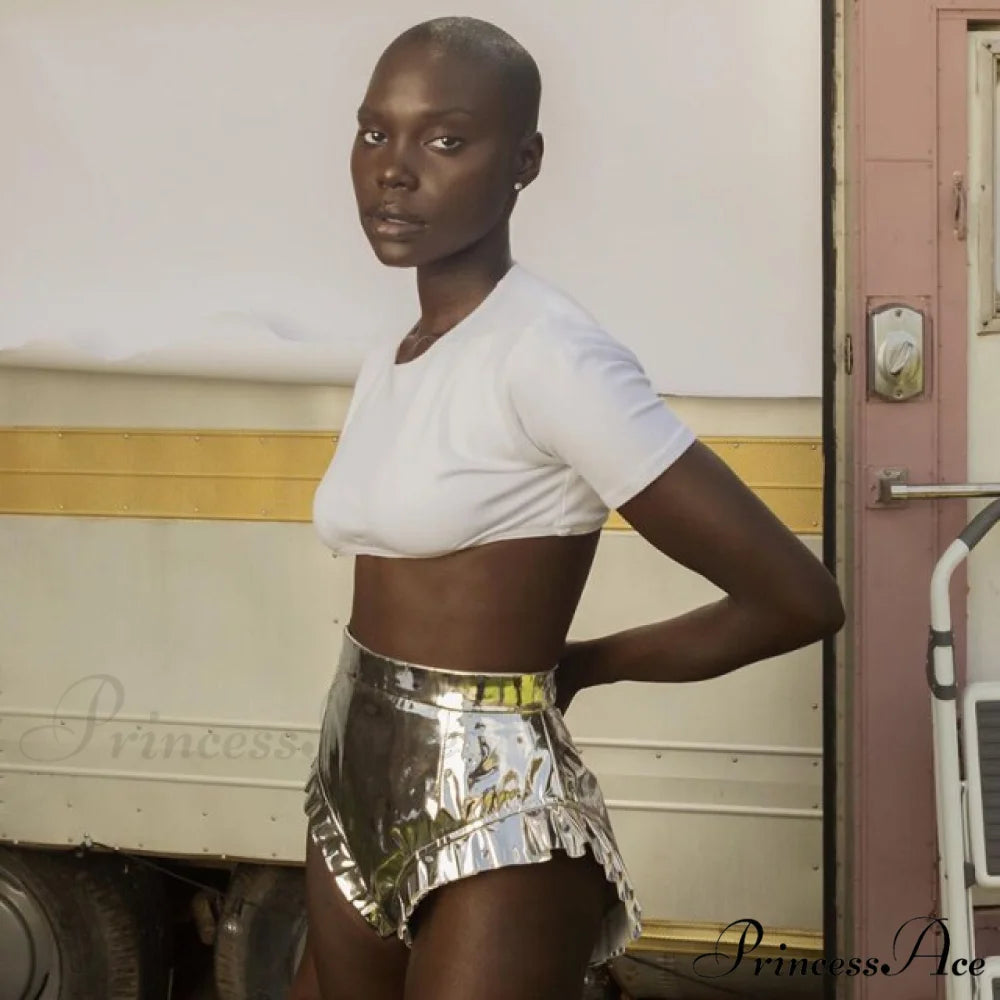 High Waist Push Up Black Shorts Silver / S