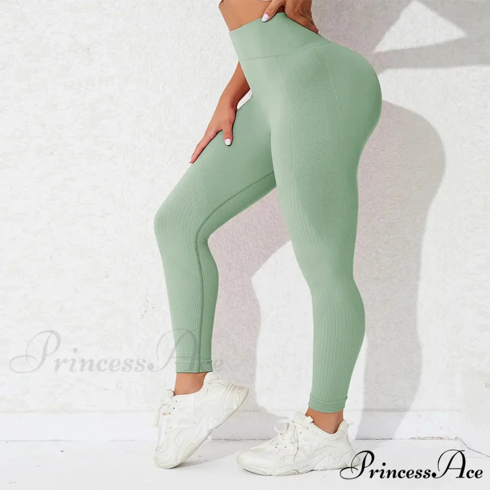 High Waist Seamless Butt Lift Knitting Gym Running Legging Green / S