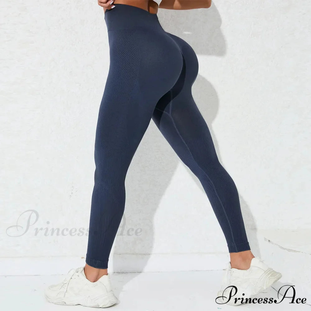High Waist Seamless Butt Lift Knitting Gym Running Legging navy / S