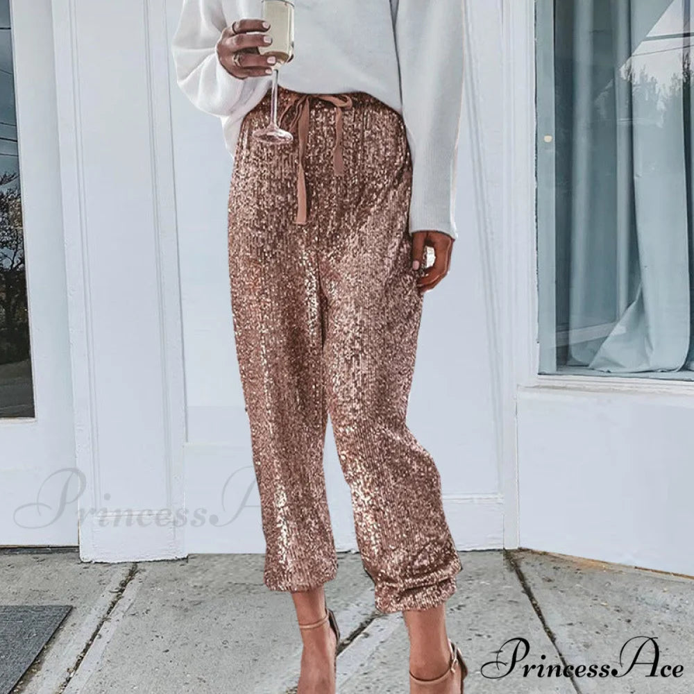 High Waist Sequin Long Pants