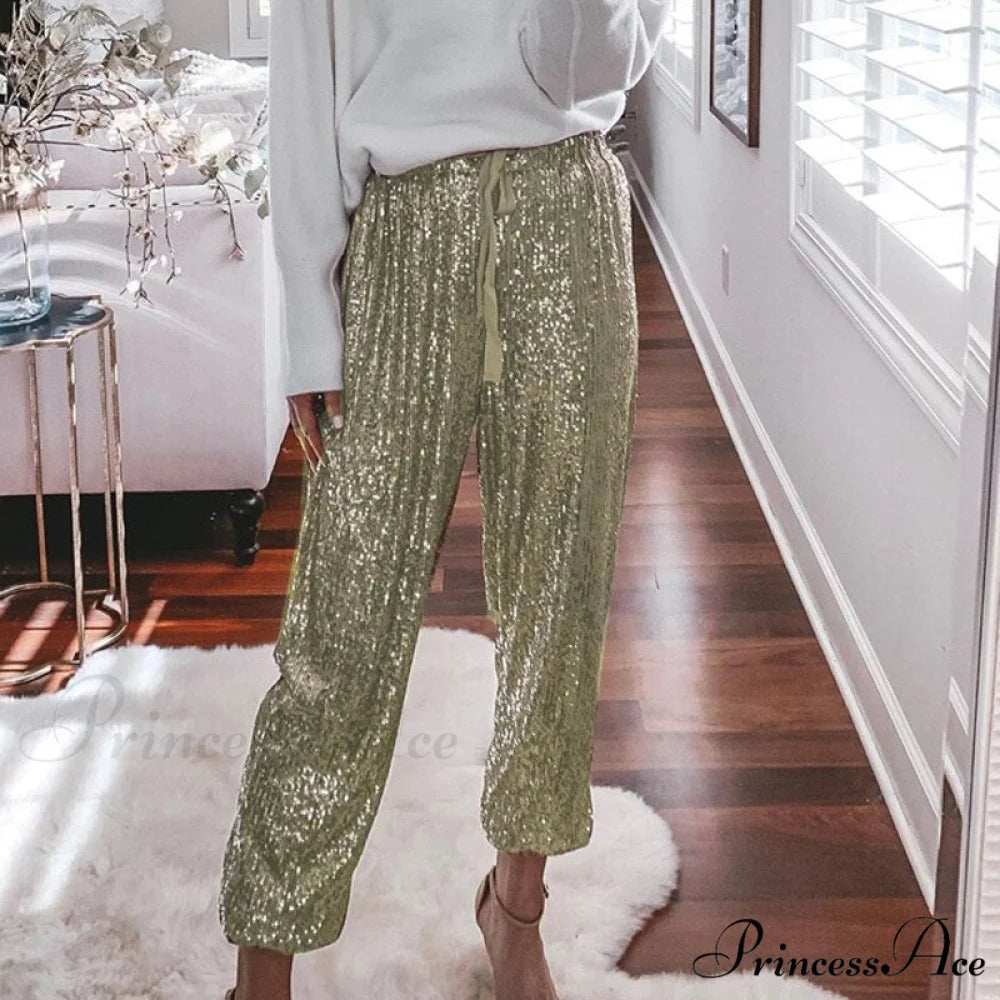 High Waist Sequin Long Pants