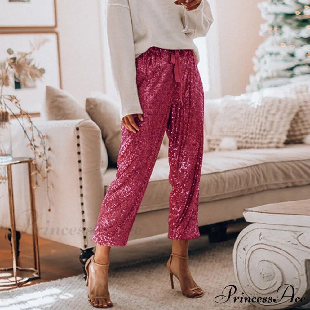 High Waist Sequin Long Pants