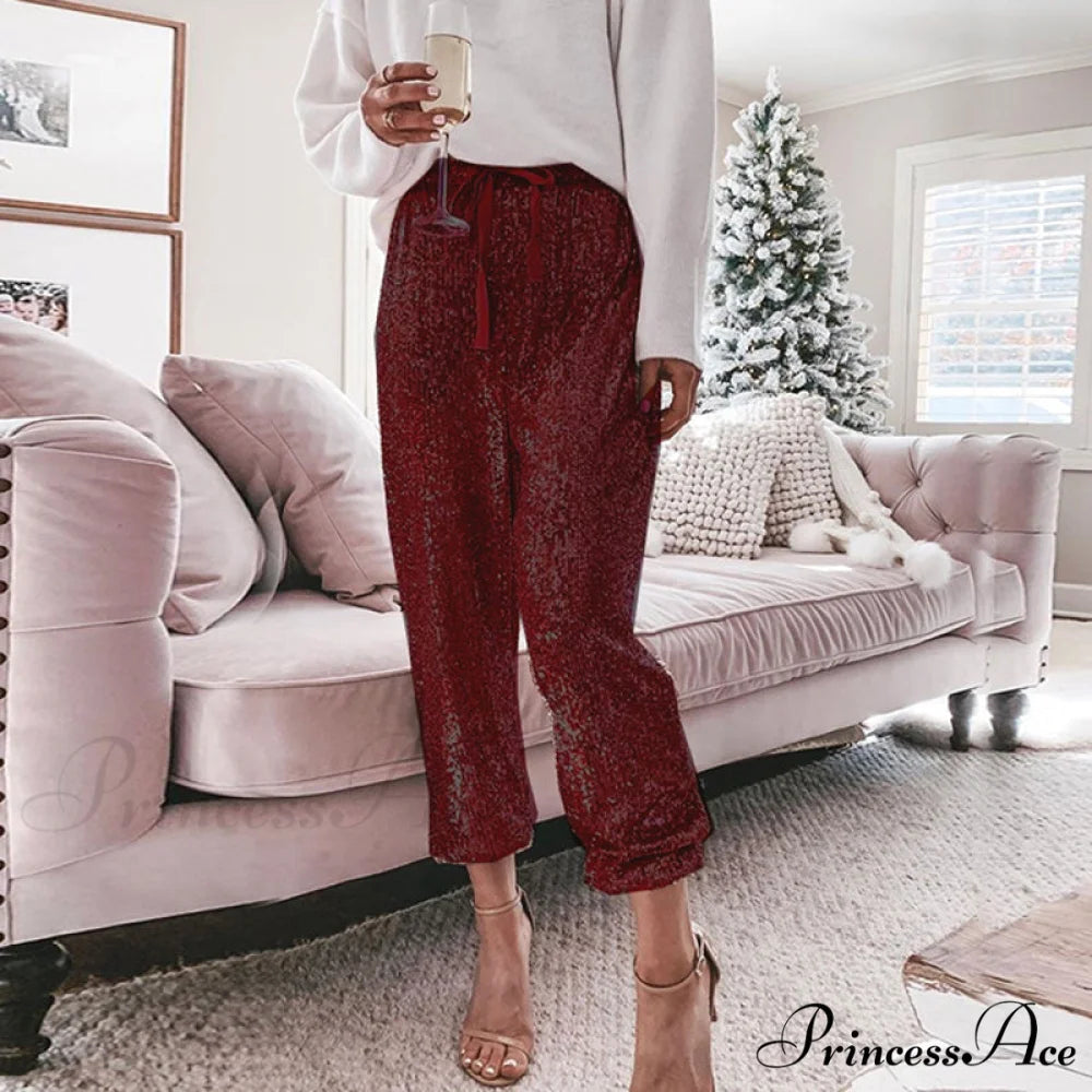 High Waist Sequin Long Pants