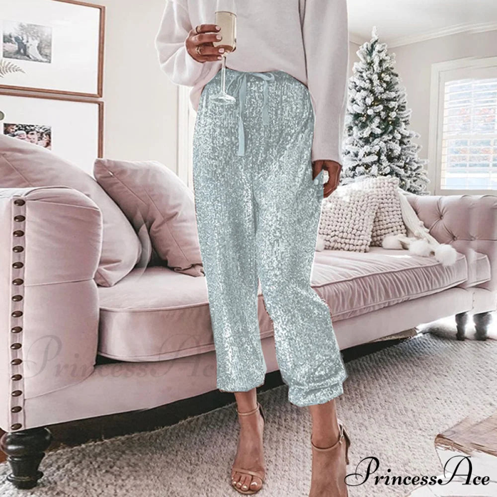 High Waist Sequin Long Pants