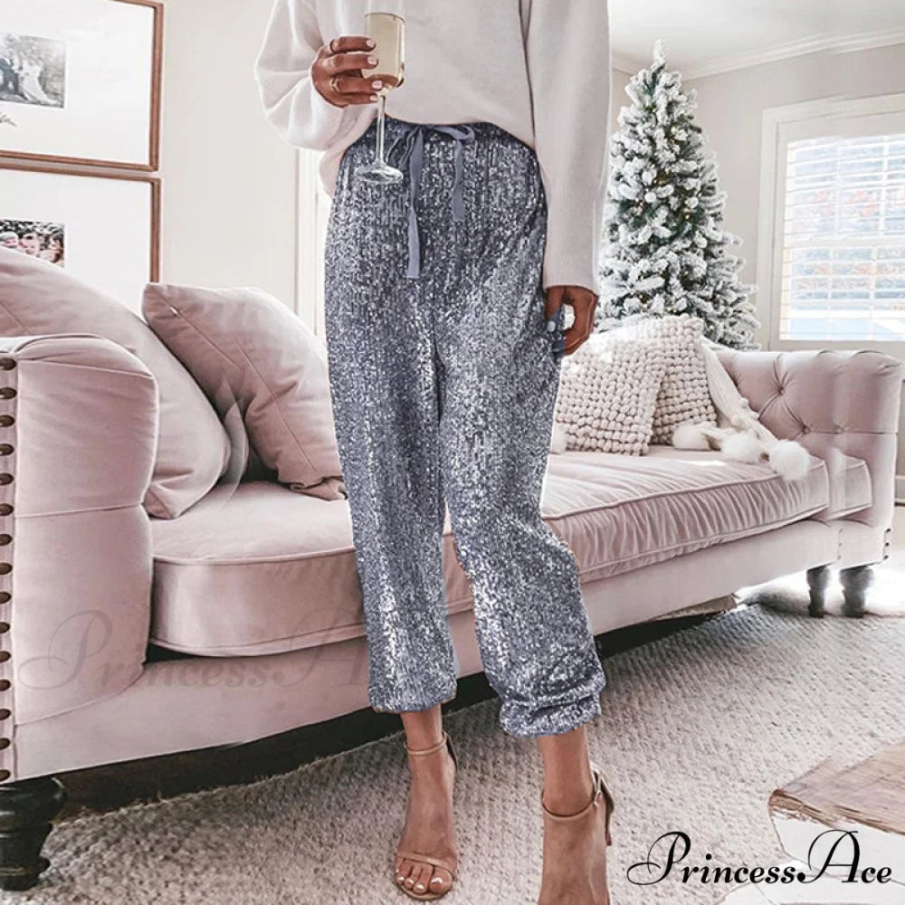 High Waist Sequin Long Pants