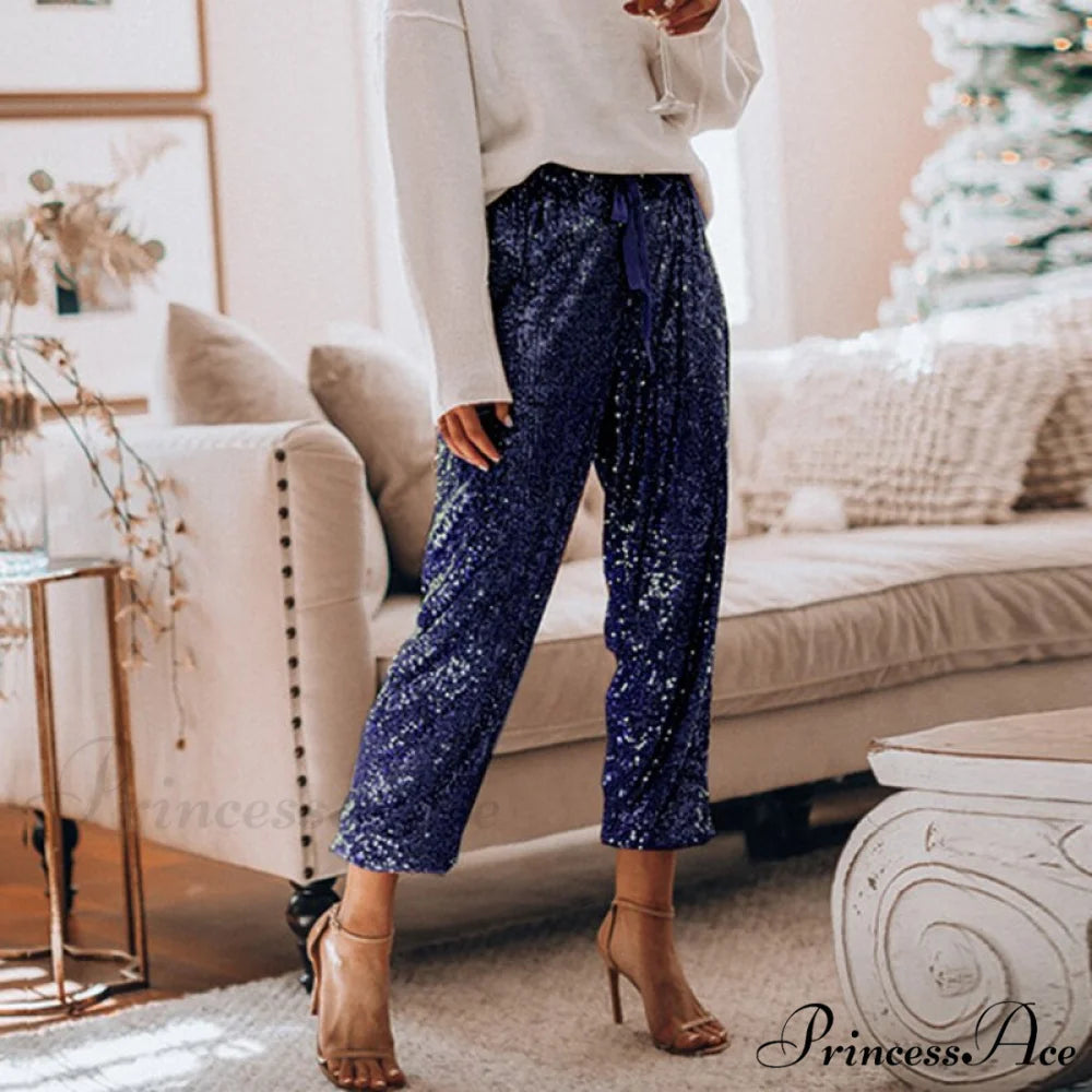 High Waist Sequin Long Pants