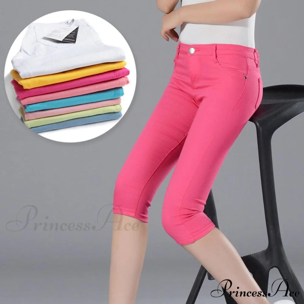 High Waist Short Trousers Capris Pants Women Stretch