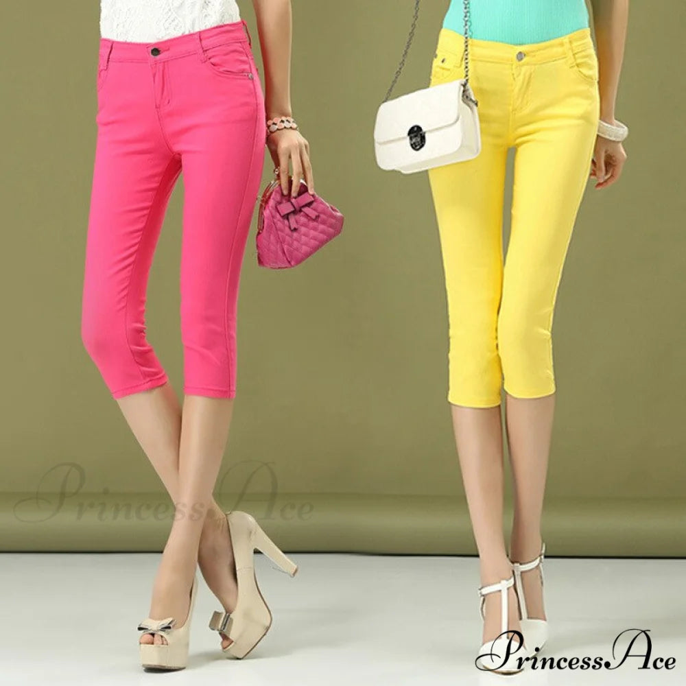 High Waist Short Trousers Capris Pants Women Stretch
