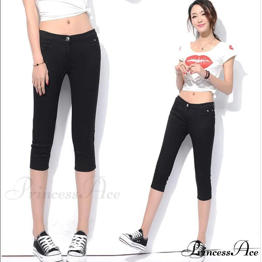 High Waist Short Trousers Capris Pants Women Stretch